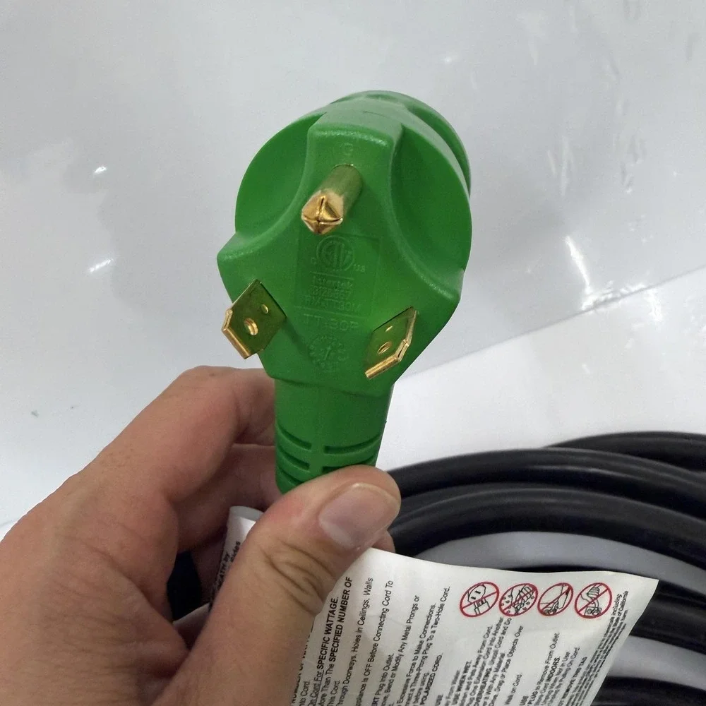 10AWG 30A 125V RV Generator Extension Cord 3-Prong STW 3-Wire Black Green